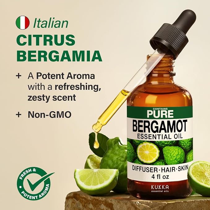 KUKKA Bergamot Essential Oils - 4 Fl Oz - for Hair, Skin, Diffuser, Aromatherapy & DIY Soap Making Scent - Bloomnest