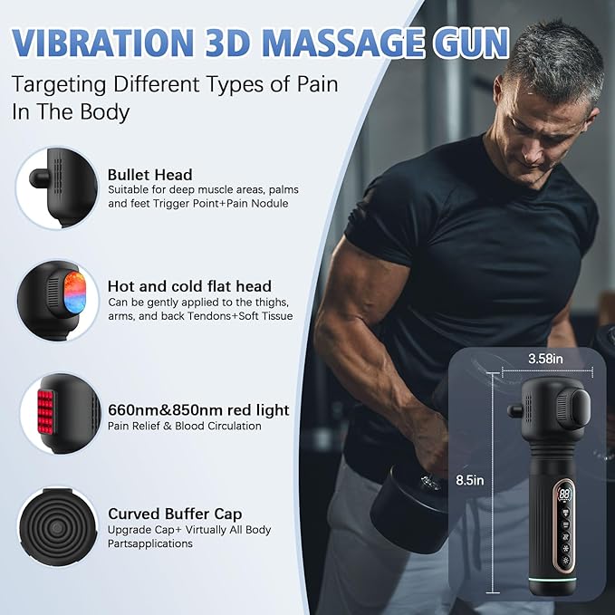 Handheld Vibrating Trigger Point Massage Tool - with Heat and Cold & Red Light - Deep Tissue Muscle Massager Gun for Full Body Pain Relief, Portable Fascial Massager -Gifts for Men & Women - Bloomnest