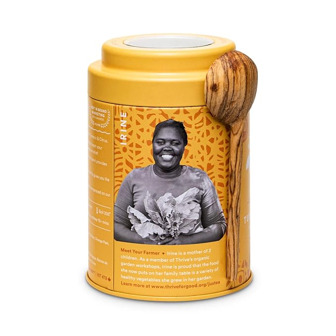 JusTea TURMERIC GINGER | Loose Leaf Herbal Tea | Tin with Hand Carved Tea Spoon | 40+ Cups (3.9oz) | Caffeine Free | Award-Winning | Fair Trade | Non-GMO - Bloomnest