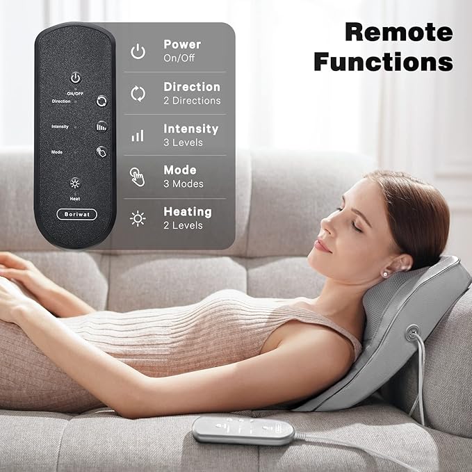 Boriwat Neck and Shoulder Massager with Heat, Shiatsu Massage Pillow with 3D Deep Tissue Kneading for Back Legs Foot Body Pain Relief,at Home Office Car, Gift for Mom & Dad - Bloomnest
