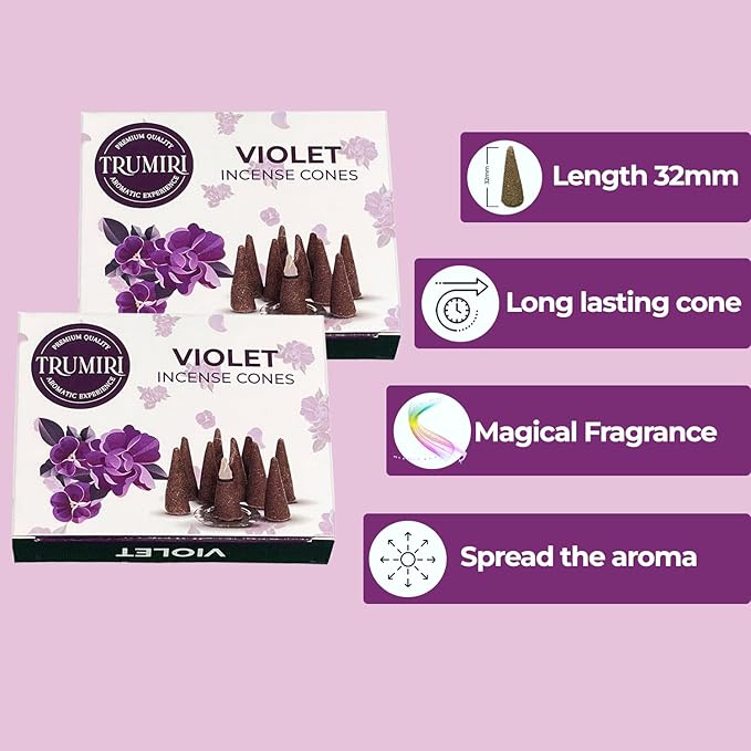 Violet Incense Cones - 60 Pack (10 x 6 Scents) - Scented Cone Incense