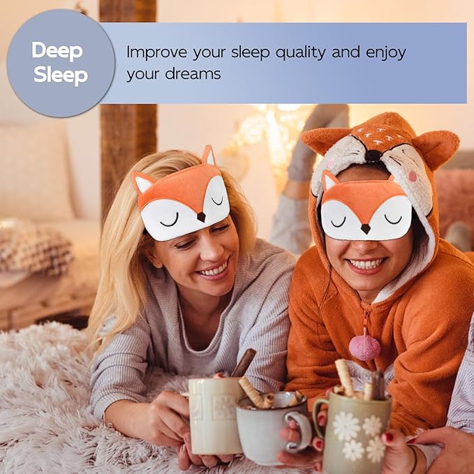 Cute Sleep Masks Cartoon Animal Fox Eye Masks Soft Plush Sleeping Mask Travel Blindfold Eye Shade for Kids Girls & Adults (Fox) - Bloomnest