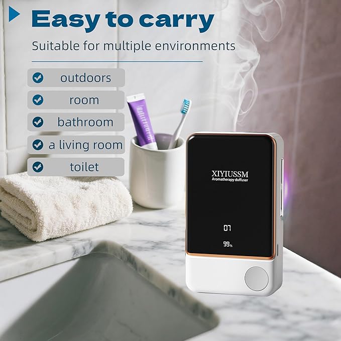 Waterless Essential Oil Diffuser for Home & Office Cordless Battery Operated Aroma Diffuser with 7 Mist Levels, Ultrasonic Air Freshener for Large Rooms Bedroom Bathroom Car Small & Portable - Bloomnest