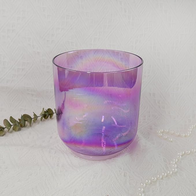 Hye-eun Purple Clear Crystal Singing Bowl B Note 5.25 Inch Cosmic Light Quartz Sound Crown Chakra Bowl Free Mallet & O-ring are Included - Bloomnest