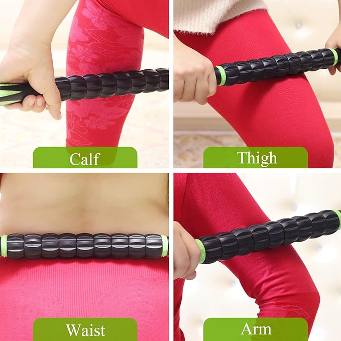Muscle Roller Massage Roller Stick for Athletes, Help Reducing Muscle Soreness Cramping Tightness Leg Arms Back Calves Muscle Massager（Green - Black- 18 inch） - Bloomnest