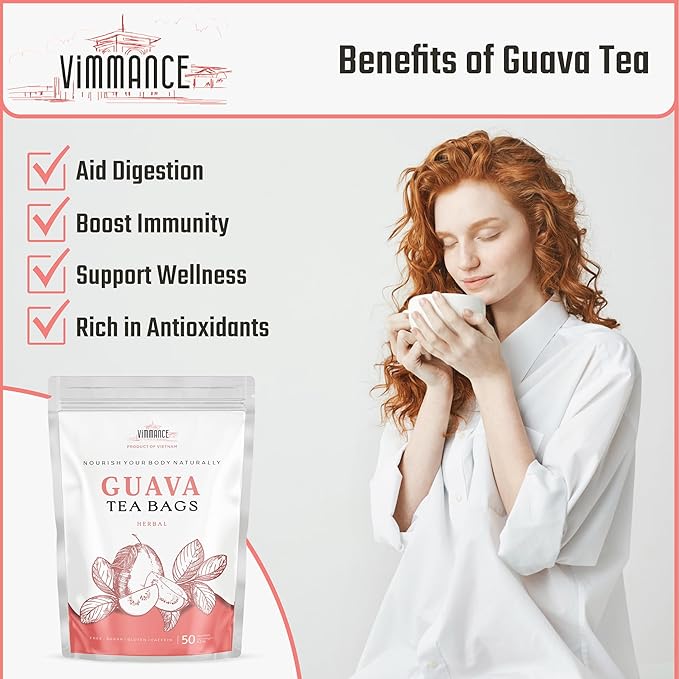 VIMMANCE Guava Leaves Tea Bags, 50 counts, Hojas de Guayaba, Vietnamese Herbal Tee, Hoja de Quava Seca, Tagless, 100% Natural, Decaf, Sugar Free, Balanced Taste - Bloomnest