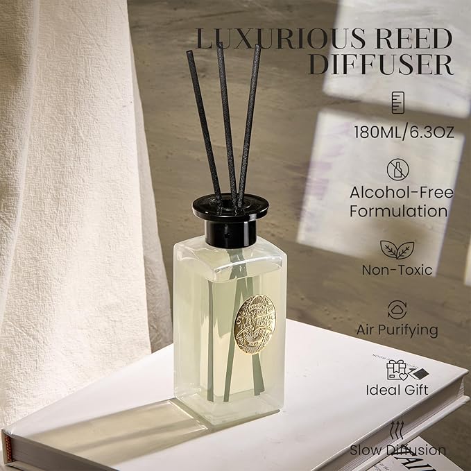 M&SENSE 6.3 oz Large Reed Diffuser Set | Creamy Vanilla Scent Oil Diffuser with Sticks | Hotel Collection Non-Toxic Essential Oil |for Bedroom Bathroom Living Room MSENSE