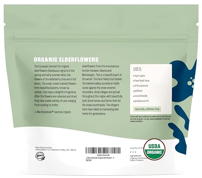 J MAC BOTANICALS Organic Elderflower, Herbal Tea - 4 Ounces - Bloomnest