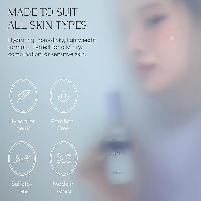 NUNA Ultra Hydrating Face Serum Spray with Peptides, Niacinamide, Hyaluronic Acid & Botanical Extracts – Korean Lightweight Moisture Boost Facial Mist & Setting Spray for Makeup – 3.38 fl oz - Bloomnest