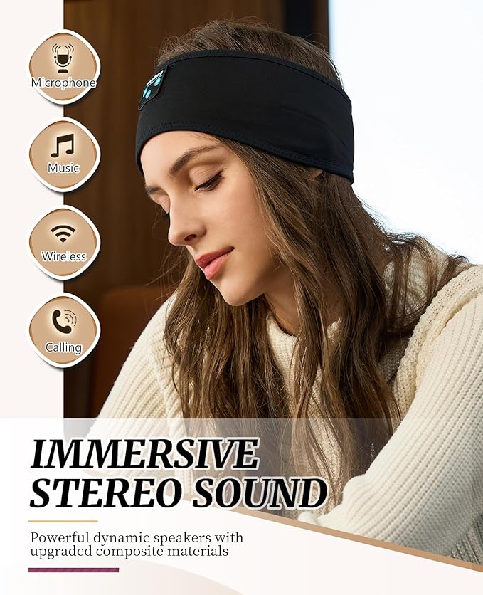 Sleep Headphones for Sleeping, Bluetooth Wireless Sports Headband, Cozy Lightweight Headband Headphones Hi-Fi Stereo Ergonomic ASMR Sleep Headphone Cool Gadget Gift for Women Men - Bloomnest