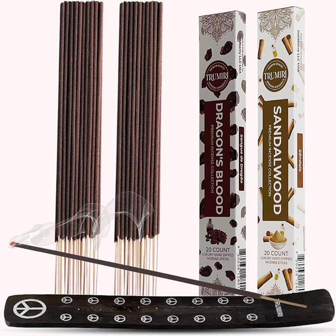 Trumiri Incense Sticks - Combo Pack of 40 Insence-Sticks - 20 Dragons Blood + 20 Sandalwood - Insenses - Insents - Incents - Inscense - Incence - Incienso - All Natural Incense Sticks TRUMIRI