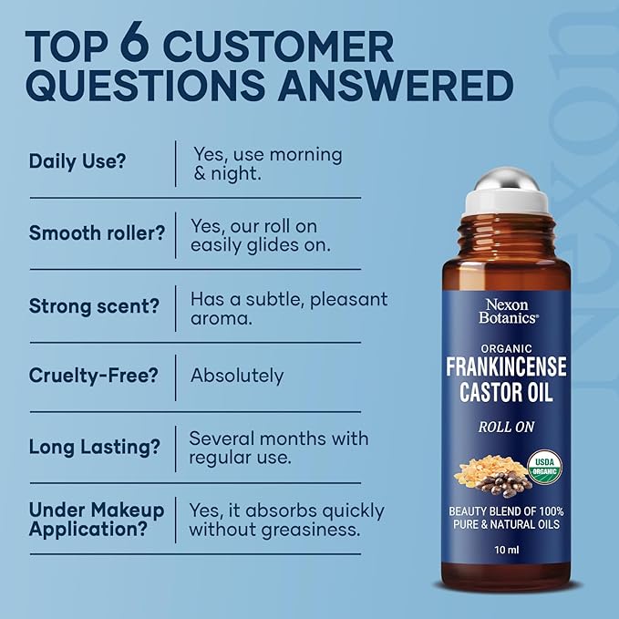 Organic Castor Oil and Frankincense Eye Roller 10 ml - Under Eye Puffiness & Fine Line Moisturizer - Lightweight Roll On - Nexon Botanics - Bloomnest