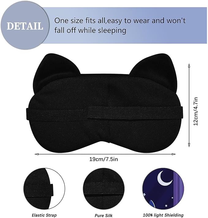 Cute Sleep Masks Cartoon Animal Cat Eye Mask Plush Sleeping Mask & Travel Blindfold - Funny Kitten Eye Shade for Kids, Girls & Adults (Black Cat-2) - Bloomnest