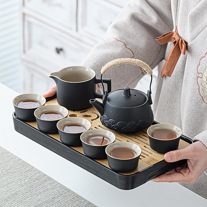 Japanese Tea Set, Portable Ceramic TeaSet, Asian Tea Sets for adult, Tea Gift sets, Travel Tea Set with Teapot,Teacups,Tea Canister,Tea Tray and Travel Bag, Home,Outdoor and Office - Bloomnest