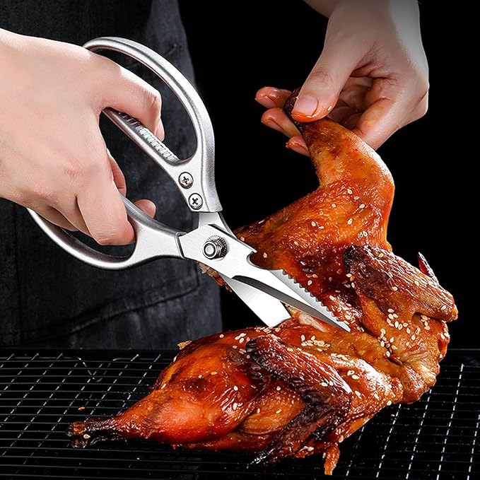 Kitchen Scissors All purpose, Have duty Stainless Steel Cooking Shears for Cutting Meat,Chicken, Poultry, Fish, Herbs, Seafood Scissors with Comfort Grip siver - Bloomnest