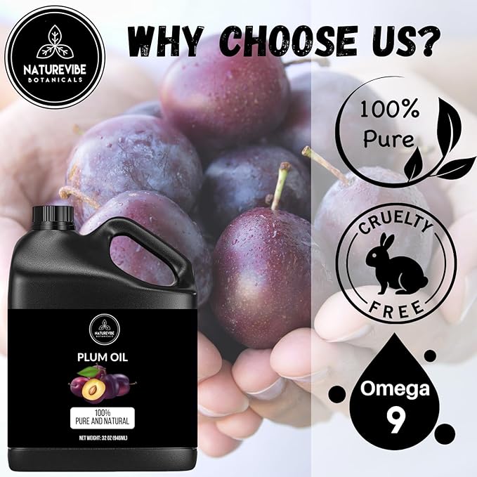 Naturevibe Botanicals Plum Oil 32 Ounces | 100% Pure and Natural | Great for Skin Care and Hair Care - Bloomnest