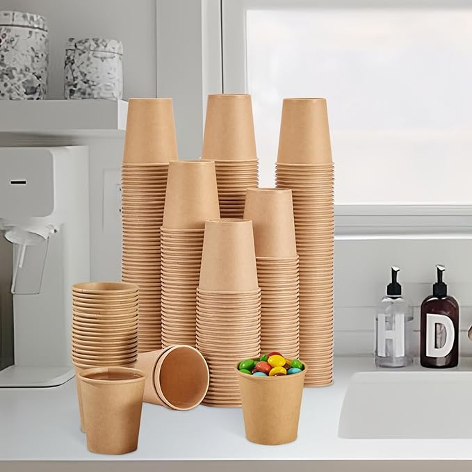 SIUQ 400 Pack 3 oz Kraft Paper Cups, Disposable Bathroom Cups, Mini Mouthwash Cups, Hot/Cold Beverage Drinking Cup for Gargle Espresso Juice Medicine (Brown) - Bloomnest