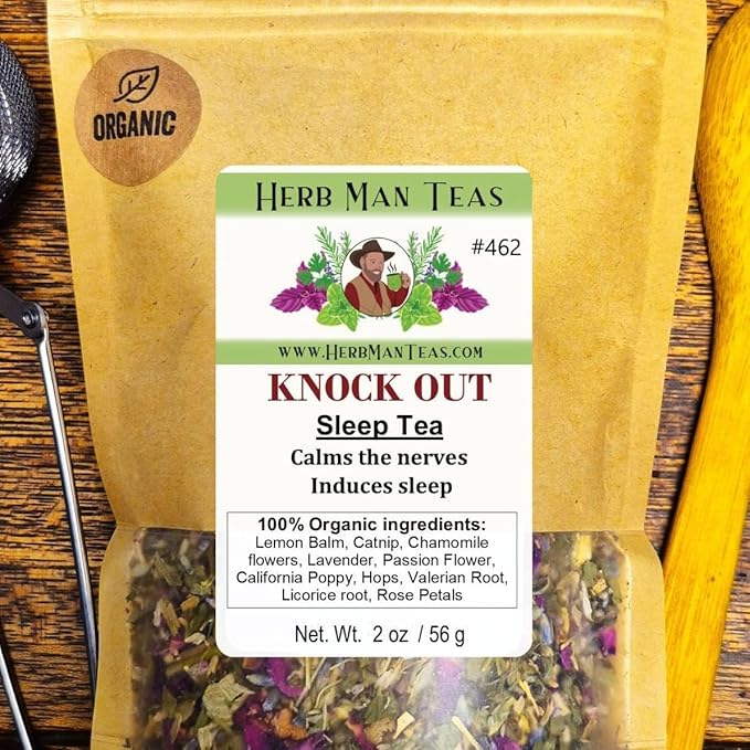 SLEEPING TEA - Knock-out blend with Valerian Root plus California Poppy and Hops for deep relaxation by master herbalist Khabir - Organic, non GMO, No additives - Bloomnest