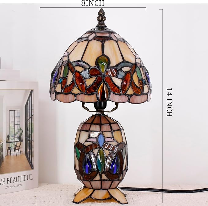Small Tiffany Lamp Stained Glass Table Lamp Mini Mother Daughter Vase Desk Accent Light for Bedroom Bedside Reading Home Antique Style Decor 8X14 Inches (Serenity Victorian) - Bloomnest