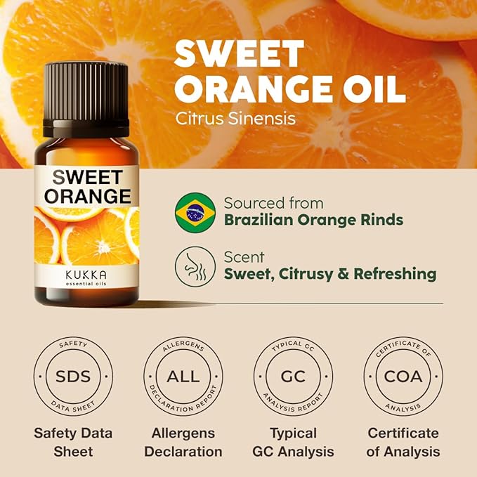 KUKKA Sweet Orange Essential Oils - 0.34 Fl Oz - for Hair, Skin, Diffuser, Aromatherapy & DIY Soap Making Scent - Bloomnest