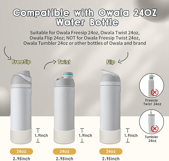 2PCS Silicone Water Bottle Boot, Compatible with Owala 24oz 32oz 40oz, Protective Anti-Scratch & Anti-Dent No Noise Sleeve Cover for FreeSip/Twist/Flip Water Bottles (Fog, 24oz) BKBY