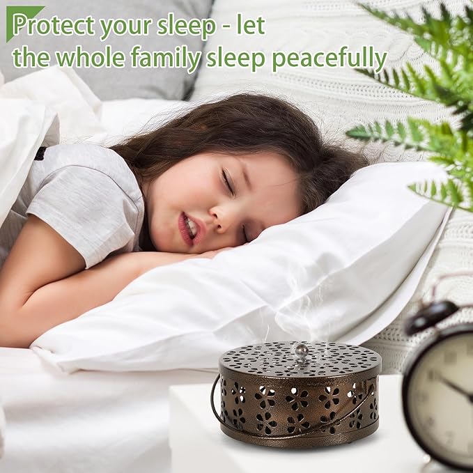 Portable Iron Mosquito Coil Holder with Handle Round Heat-Resistant Incense Holder (2 Pack Bronze) - Bloomnest