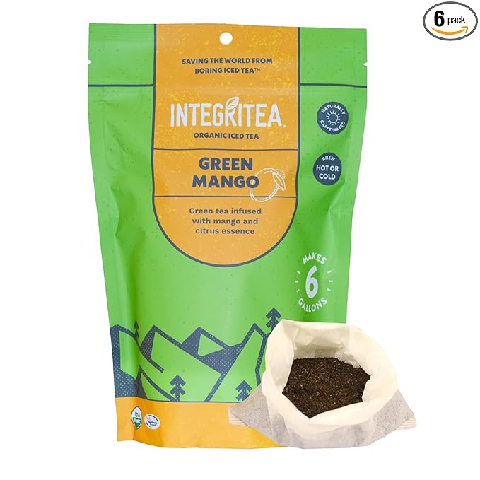 IntegriTEA Green Mango Flavored Green Tea, 6 Organic Unsweetened Iced Tea Bags, 6 Gallons, Hot or Cold Brew, Fairly & Sustainably Sourced - Bloomnest