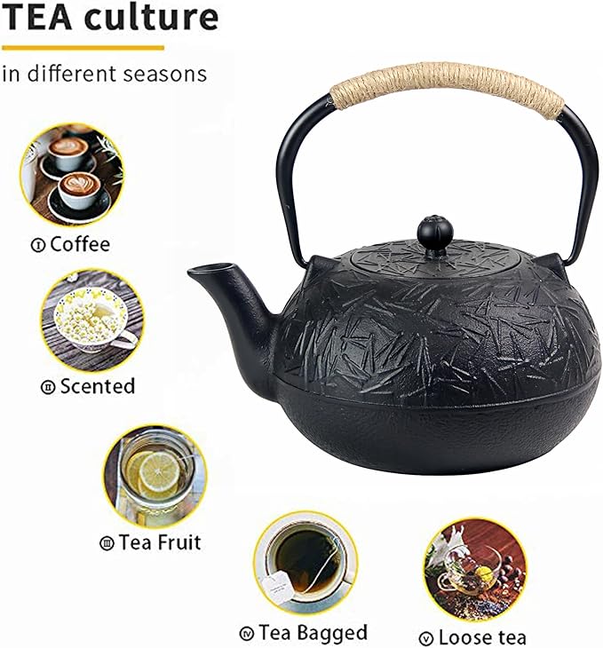60.9oz YJX Cast Iron Teapot, Japanese Tetsubin Tea Kettle for Stovetop Safe, Cast Iron Tea Pot with Infuser for Loose Leaf, Black Kettle Teapot, Good Gift For Tea Lovers(1800ml) - Bloomnest