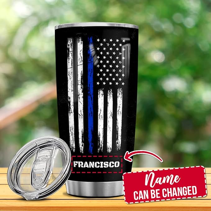 winorax Police Officer Gifts Personalized Thin Blue Line Tumbler US Flag Police Academy Graduation Gifts for Men Women Cops Officer Retirement Tumblers Stainless Steel 20oz 30oz Travel Cup - Bloomnest
