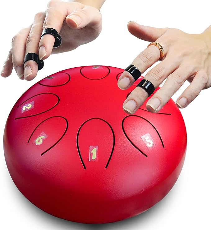 REGIS Steel Tongue Drum 6 inch 8 Notes Musical Percussion Instrument, rain Drum for Outside - Musician Gift for Family and Friends(red)