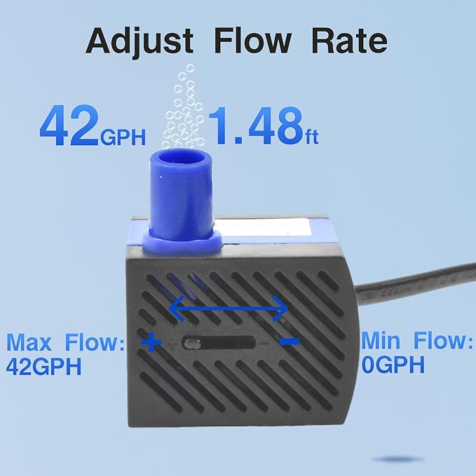 CONQUERALL 2.5W Mini Fountain Pump 42GPH Submersible Outdoor 1.48ft Head for Nano Fish Tanks - Bloomnest