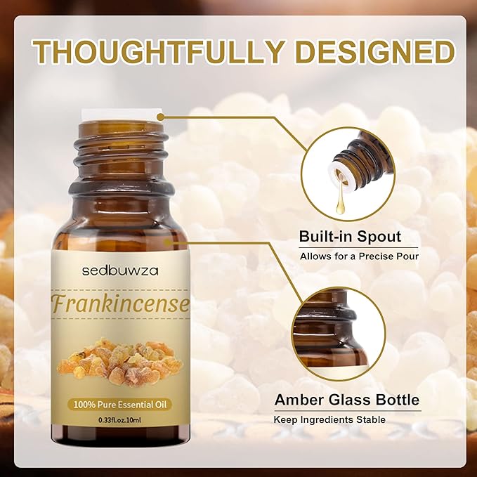 Sedbuwza Myrrh Frankincense Essential Oil Set, Myrrh Fragrance Oil Frankincense Scent Oil Set for Diffuser, Aromatherapy, Massage, Soap, Candle Making 2 x 10 ml Sedbuwza