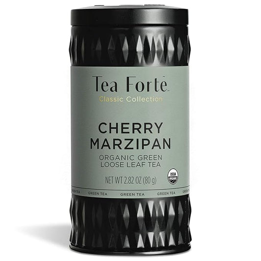 Tea Forte Cherry Marzipan Premium Loose Leaf Caffeinated Green Tea Blend Canister, Makes 35-50 Cups