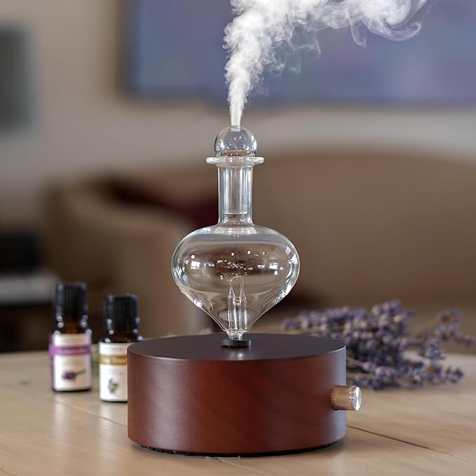 ArOmis Premium Glass Essential Oils Nebulizer - Waterless Diffuser for Aromatherapy - Handmade Oil Diffuser, Wooden Base, No Plastic, No Heat, No Battery, No LEDs - Solum Nox Eros ArOmis