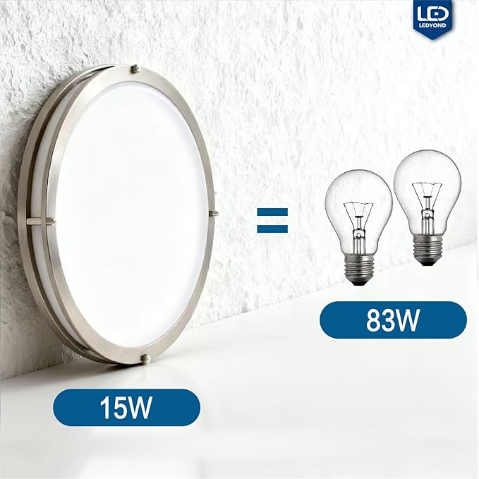 LEDYOND 15in 5CCT Dimmable LED Ceiling Light Fixture, 2000 Lumens Flush Mount LED Bedroom Ceiling Light, Frequency Adjustable Low Profile Ceiling Lamps for Kitchen, Satin Nickel - Bloomnest