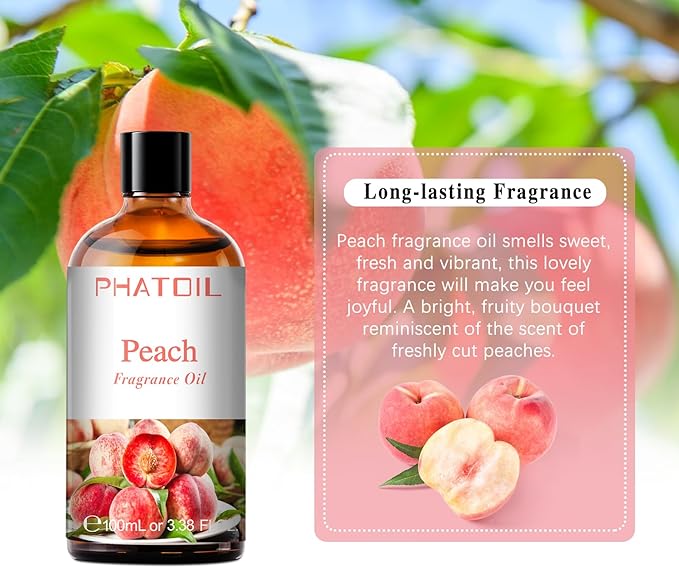 PHATOIL 3.38FL.OZ Peach Fragrance Oils for Aromatherapy, Essential Oils for Diffusers for Home, Perfect for Diffuser, Yoga, Skin Care, DIY Candle and Soap Making - 100ml - Bloomnest