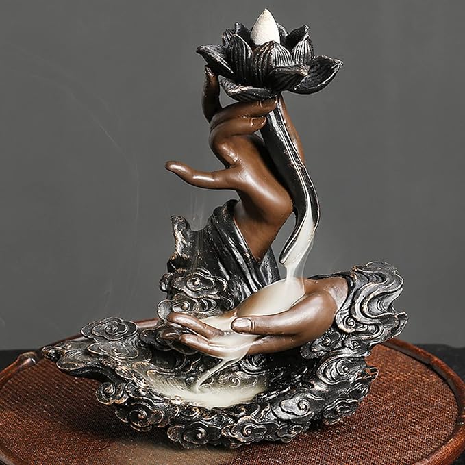 Comeon Backflow Incense Burner Handmade Resin Waterfall Incense Holder Ruyi Zen Hand Incense Waterfall Burner Home Decor + 20 Backflow Incense Cones 30 Incense Sticks 1 Tweezer 1 Mat - Bloomnest