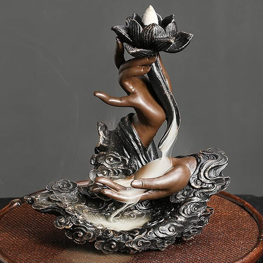 Comeon Backflow Incense Burner Handmade Resin Waterfall Incense Holder Ruyi Zen Hand Incense Waterfall Burner Home Decor + 20 Backflow Incense Cones 30 Incense Sticks 1 Tweezer 1 Mat - Bloomnest