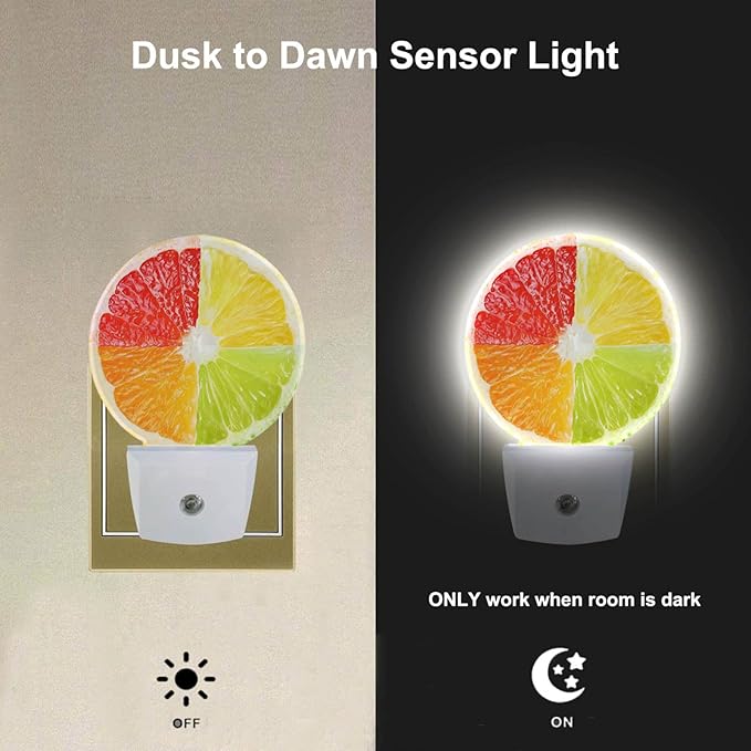 EKOBLA Lemon Novelty Plug-in Nightlights Tropical Fruit Citrus Food Funny Colorful Seasonal Night Lights Plug into Wall Auto Sensor LED for Boys Girls Men Women Home Decor Holiday Gifts - Bloomnest