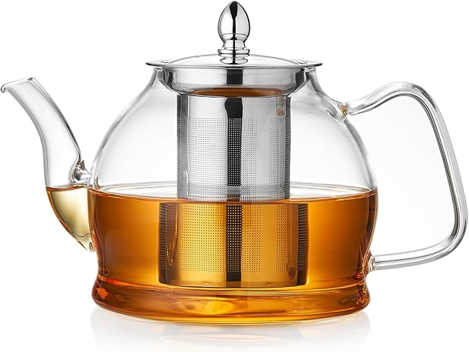 1200ml Glass Teapot with Removable Infuser, Stovetop Safe Tea Kettle, Blooming and Loose Leaf Tea Maker Set - Bloomnest