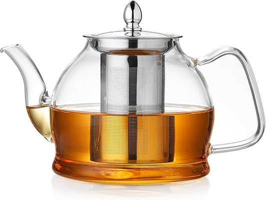 1200ml Glass Teapot with Removable Infuser, Stovetop Safe Tea Kettle, Blooming and Loose Leaf Tea Maker Set - Bloomnest