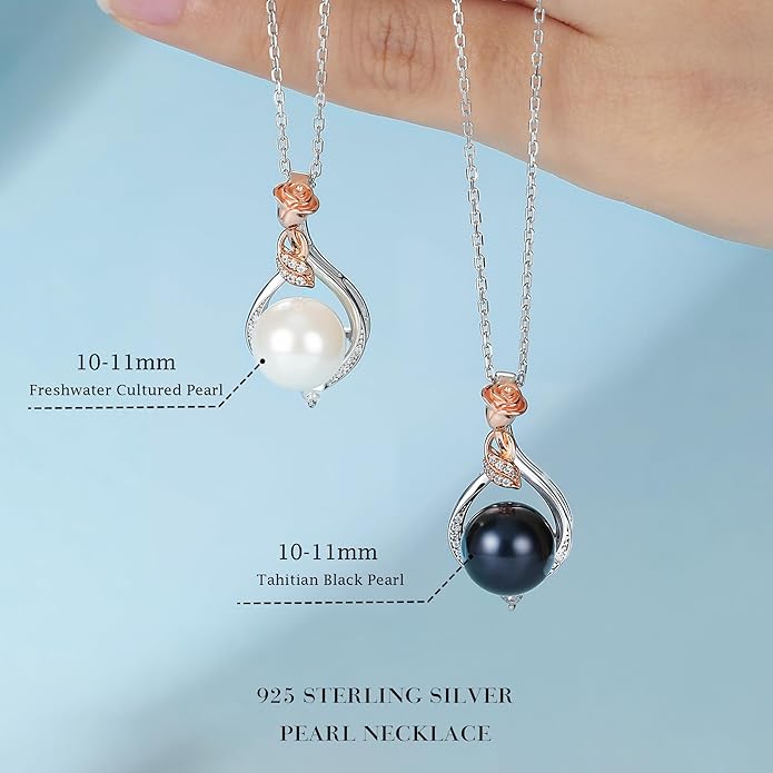 Iefil Valentines Gifts for Her Wife - 10-11mm Freshwater Pearl Necklace, Rose Flower Pearl Necklace, Anniversary Jewelry Gifts for Women Wife Mom Girlfriend Her, 925 Sterling Silver - Bloomnest