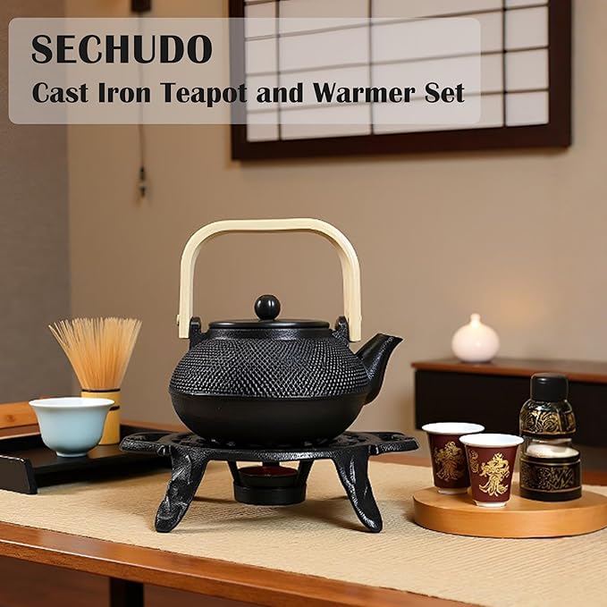 Cast Iron Tea Set with Teapot and Warmer, Japanese Tetsubin, 30.4oz Small Teapot with Infuser for Loose Leaf, Asian Tea Kettle for Stovetop Safe, Elegant Durable Tea Pot Set Gift - Bloomnest