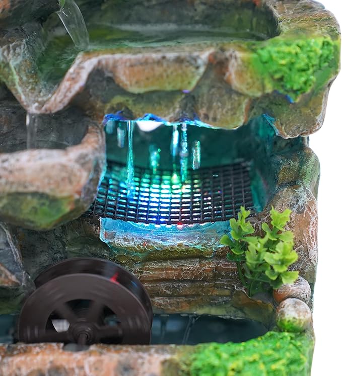 Resin Rockery, Waterfall Fountain Tabletop Ornament with LED, Rockery Tabletop Fountains Desktop Fountain Waterfall Fish Pond, Artificial Trees, Mini Decor for Indoor Home Office Bedroom - Bloomnest