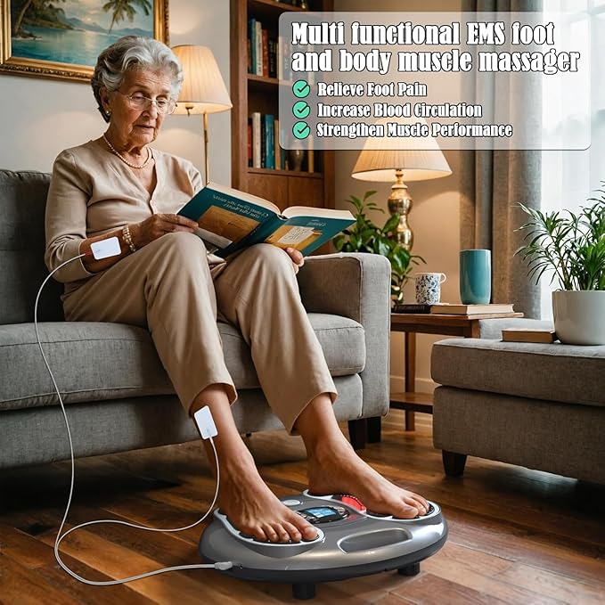 Foot Massager for Neuropathy, TENS & EMS Foot Circulation Stimulator for Pain Relief, Relieve Swelling, Cramps, RLS & Plantar, with Remote Control - Bloomnest