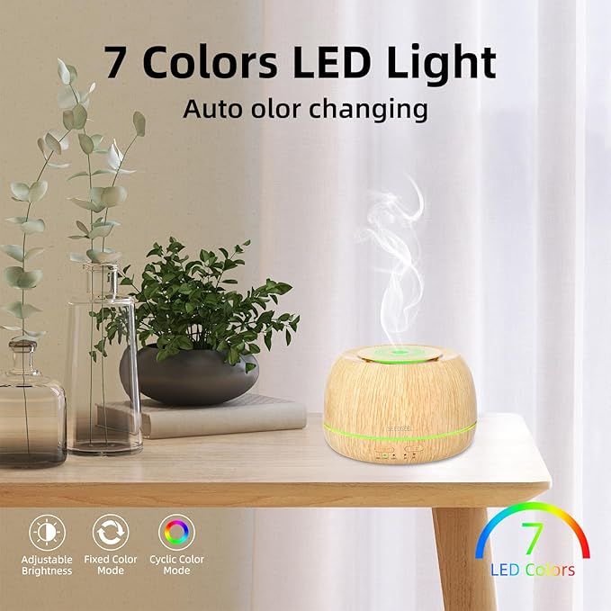 300ML Essential Oil Diffuser 8 Hours Run Time, Aromatherapy Diffuser with Remote Control,7-Color LED for Home - Bloomnest