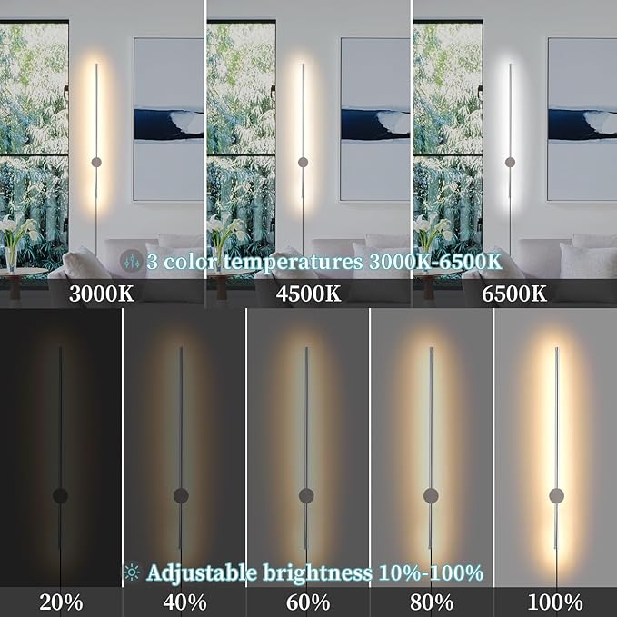 Modern Chrome Plug in Wall Sconce with Remote, Dimmable 31.5" LED Wall Sconces Set of Two with Memory Function, Adjustable Color Temperature Brightness, Timer, 350° Rotate, Hardwire or Plug-in - Bloomnest