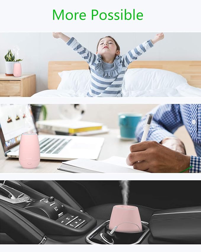 SOICARE Car Diffuser,Small Portable Car Essential Oil Diffuser with Built-in USB Cable,Mini Aromatherapy Diffuser for Travel/Office/Home (Pink) - Bloomnest
