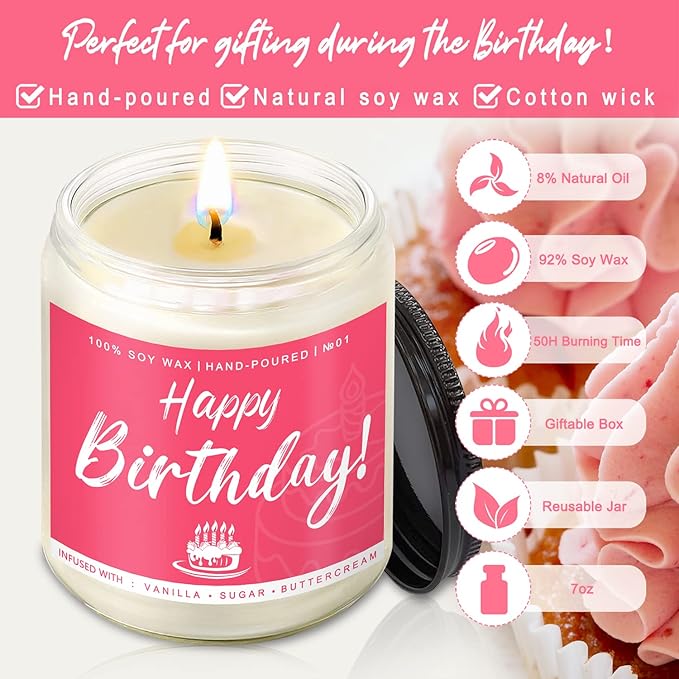 Birthday Gifts for Women, Perfect Birthday Present, Funny Presents for Mom, Friends, Wife, Sister, 7oz Vanilla Cream-Scented Candle - Bloomnest