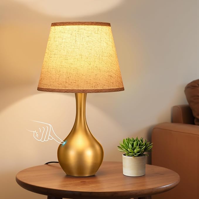 Seealle Touch Table Lamp for Bedroom, 3-Way Dimmable Small Bedside Lamps for Night Stands with Wires, Gold Desk Lamp for Kids Room, Office, Living Room, End Table(LED Bulb Included) - Bloomnest